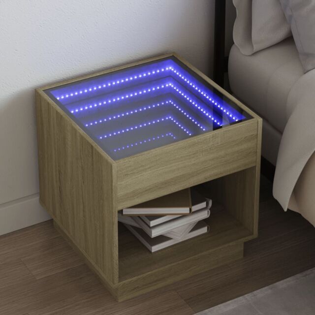 Berkfield Home Bedside Table with Infinity LED Sonoma Oak 50x50x50 cm in Brown - Size: 50 x 50 x 50 cm - image 1