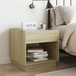 Berkfield Home Bedside Table with Infinity LED Sonoma Oak 50x50x50 cm in Brown - Size: 50 x 50 x 50 cm - thumbnail 4