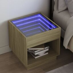 Berkfield Home Bedside Table with Infinity LED Sonoma Oak 50x50x50 cm in Brown - Size: 50 x 50 x 50 cm - thumbnail 1