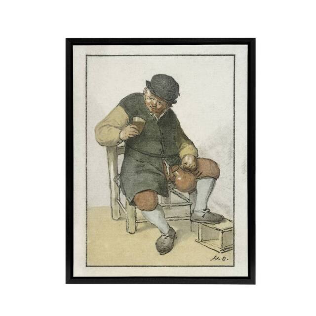 "Artery8 Cornelis Ploos van Amstel Seated Farmer with Jug Framed Canvas Art - Size: W12"" x H16""" - image 1