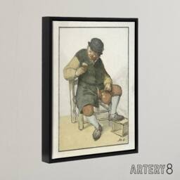 "Artery8 Cornelis Ploos van Amstel Seated Farmer with Jug Framed Canvas Art - Size: W12"" x H16""" - thumbnail 2