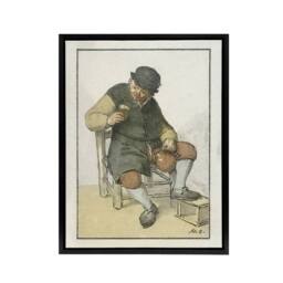 "Artery8 Cornelis Ploos van Amstel Seated Farmer with Jug Framed Canvas Art - Size: W12"" x H16""" - thumbnail 1