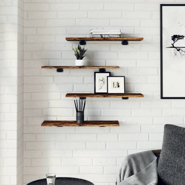 Berkfield Home Wall Shelves 4 pcs Smoked Oak 60x20x1.5 cm Engineered Wood in Brown - image 1