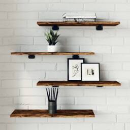 Berkfield Home Wall Shelves 4 pcs Smoked Oak 60x20x1.5 cm Engineered Wood in Brown - thumbnail 2