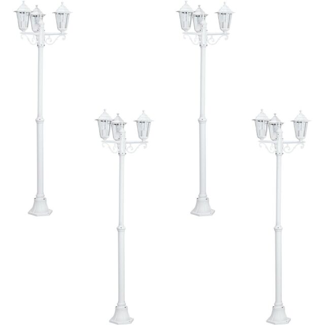 Loops 4 PACK IP44 Outdoor Bollard Light White Aluminium Lantern 3 Arm 60W E27 Post - image 1