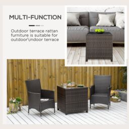 OUTSUNNY Side Table Furniture Tempered Glass Garden Patio Wicker in Brown - thumbnail 6