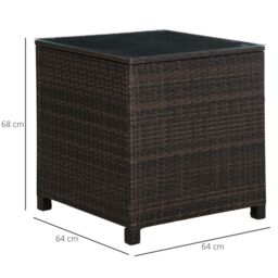 OUTSUNNY Side Table Furniture Tempered Glass Garden Patio Wicker in Brown - thumbnail 3
