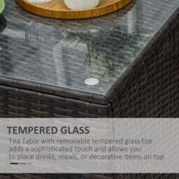 OUTSUNNY Side Table Furniture Tempered Glass Garden Patio Wicker in Brown - thumbnail 4