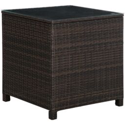 OUTSUNNY Side Table Furniture Tempered Glass Garden Patio Wicker in Brown - thumbnail 2