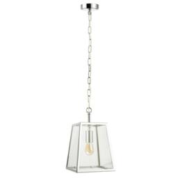 Happy Homewares Classic Lantern Pendant Light Fitting with Clear Glass Sides in Silver
