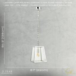 Happy Homewares Classic Lantern Pendant Light Fitting with Clear Glass Sides in Silver - thumbnail 7
