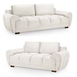 Furnishings For Less UK Zura Cream Fabric Large 3 + 2 Sofa Suite Pillow Back Wooden Legs - thumbnail 2