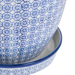 Nicola Spring Hand-Printed Plant Pot with Saucer - 20.5cm in Navy - thumbnail 7