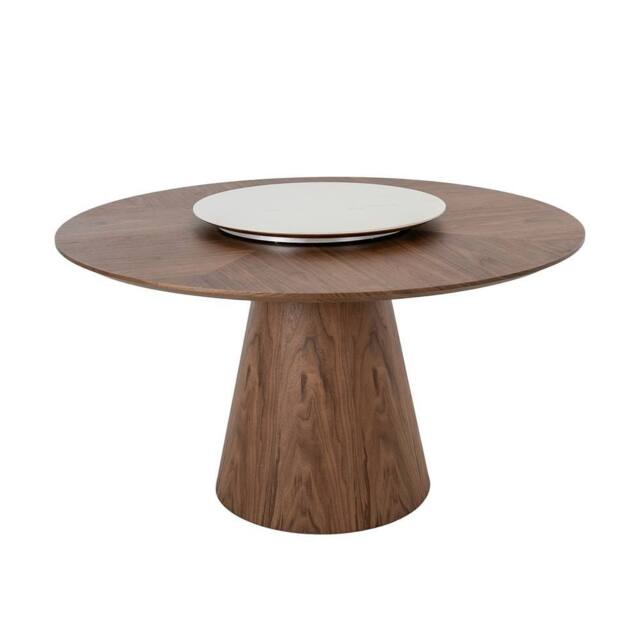 Angel Cerda Model Round Walnut Dining Table with Rotating Marble in Brown - image 1