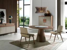 Angel Cerda Model Round Walnut Dining Table with Rotating Marble in Brown - thumbnail 3