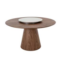 Angel Cerda Model Round Walnut Dining Table with Rotating Marble in Brown - thumbnail 1
