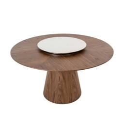 Angel Cerda Model Round Walnut Dining Table with Rotating Marble in Brown - thumbnail 6