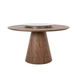 Angel Cerda Model Round Walnut Dining Table with Rotating Marble in Brown - thumbnail 2
