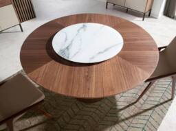Angel Cerda Model Round Walnut Dining Table with Rotating Marble in Brown - thumbnail 4