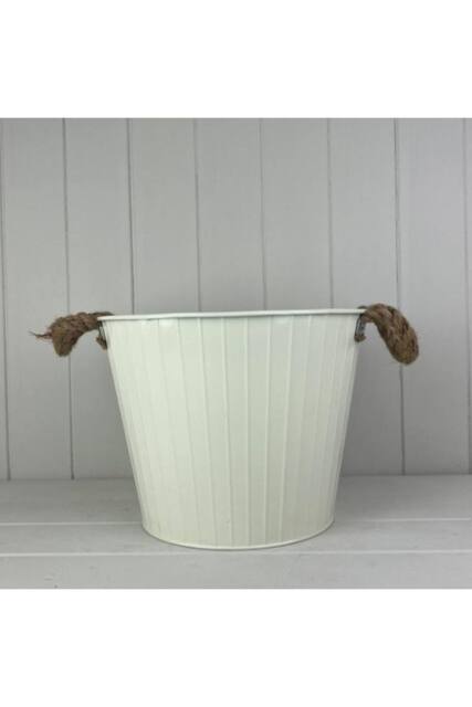 KDMD Cream Round Tapered Zinc Planter with Rope Ears & Drainage Hole - image 1