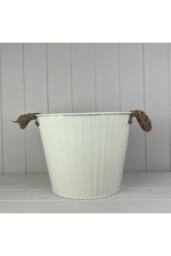 KDMD Cream Round Tapered Zinc Planter with Rope Ears & Drainage Hole - thumbnail 2