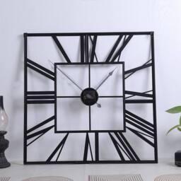 KORVIXA 60cm Large Black Square Metal Roman Numerals Wall Clock - Size: 100 cm x 100 cm - thumbnail 1