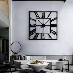 KORVIXA 60cm Large Black Square Metal Roman Numerals Wall Clock - Size: 100 cm x 100 cm - thumbnail 4