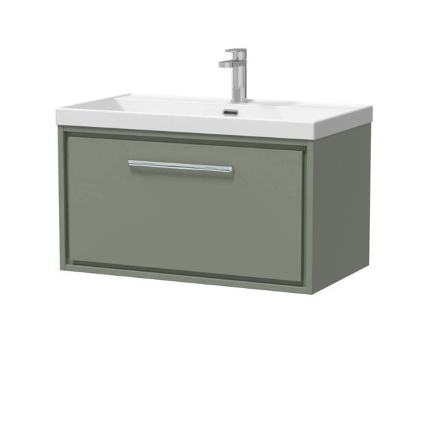 Balterley Bathroom 1 Soft Close Drawer Wall Hung Vanity Unit Basin, Green, 600mm in Green