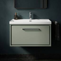 Balterley Bathroom 1 Soft Close Drawer Wall Hung Vanity Unit Basin, Green, 600mm in Green - thumbnail 3