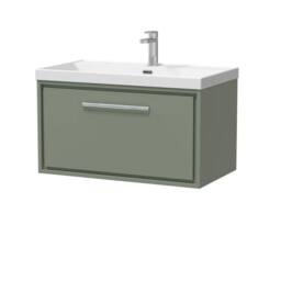 Balterley Bathroom 1 Soft Close Drawer Wall Hung Vanity Unit Basin, Green, 600mm in Green - thumbnail 1