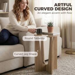 HOMCOM Round Side Table, End Table with Curved Legs Coffee Wood Effect in Brown - thumbnail 4