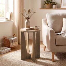 HOMCOM Round Side Table, End Table with Curved Legs Coffee Wood Effect in Brown - thumbnail 1