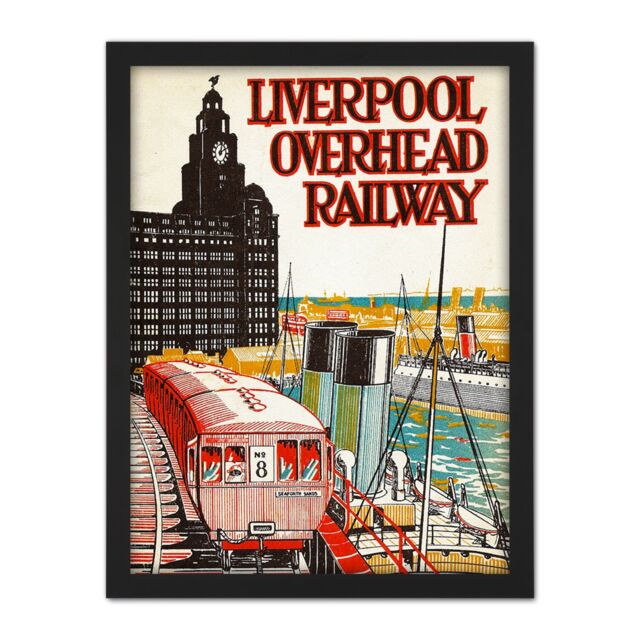 "Artery8 Wall Art Print Liverpool Overhead Railway 1935 Travel Advert Large Framed Wall Décor Art in Black - Size: W18"" x H24""" - image 1