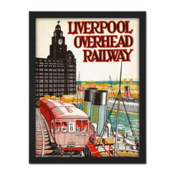 "Artery8 Wall Art Print Liverpool Overhead Railway 1935 Travel Advert Large Framed Wall Décor Art in Black - Size: W18"" x H24""" - thumbnail 1