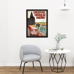 "Artery8 Wall Art Print Liverpool Overhead Railway 1935 Travel Advert Large Framed Wall Décor Art in Black - Size: W18"" x H24""" - thumbnail 2