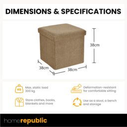 Home Republic Teddy Boucle Foldable Storage Ottoman in Beige - Size: Medium - thumbnail 2