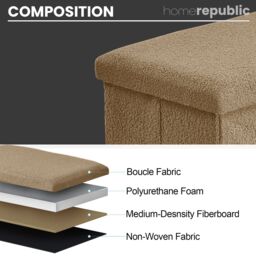 Home Republic Teddy Boucle Foldable Storage Ottoman in Beige - Size: Medium - thumbnail 4