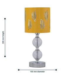 First Choice Lighting Chrome Two Ball Table Lamp with Ochre Mustard Fern Shade in Silver - thumbnail 6