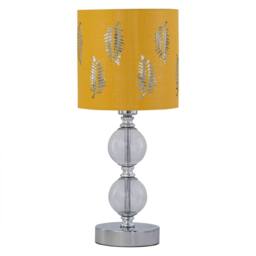 First Choice Lighting Chrome Two Ball Table Lamp with Ochre Mustard Fern Shade in Silver - thumbnail 1
