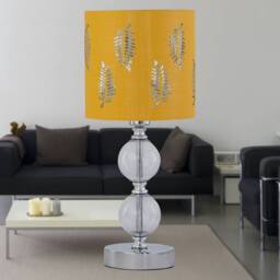 First Choice Lighting Chrome Two Ball Table Lamp with Ochre Mustard Fern Shade in Silver - thumbnail 4