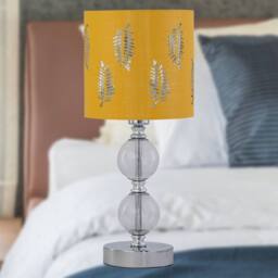 First Choice Lighting Chrome Two Ball Table Lamp with Ochre Mustard Fern Shade in Silver - thumbnail 5