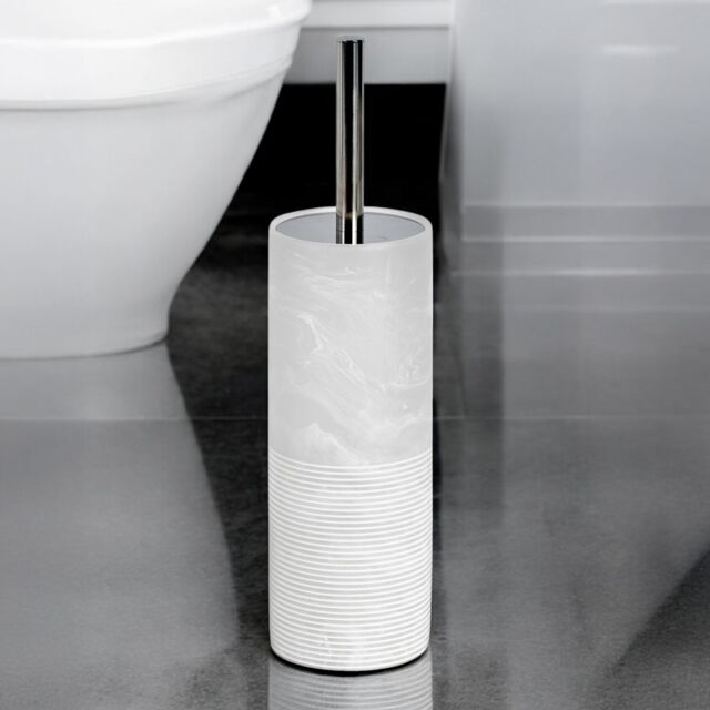 Showerdrape Bianco Frost Onyx White Striped Toilet Brush & Holder - image 1