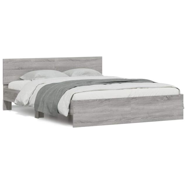 Berkfield Home Bed Frame with Headboard & LED Grey Sonoma 150x200 cm King Size - image 1