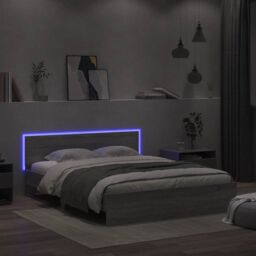 Berkfield Home Bed Frame with Headboard & LED Grey Sonoma 150x200 cm King Size - thumbnail 3