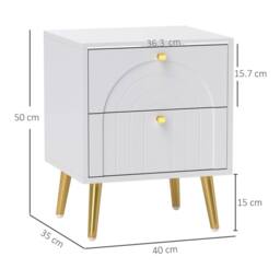 Wyld Haus Leri Kama Set of 2 White Bedside Tables 2 Drawers Gold Handles - thumbnail 3