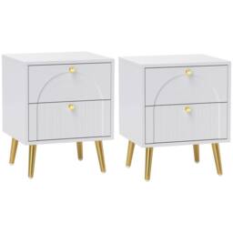 Wyld Haus Leri Kama Set of 2 White Bedside Tables 2 Drawers Gold Handles - thumbnail 2
