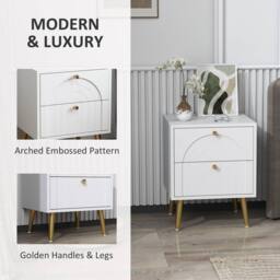 Wyld Haus Leri Kama Set of 2 White Bedside Tables 2 Drawers Gold Handles - thumbnail 6