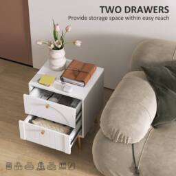 Wyld Haus Leri Kama Set of 2 White Bedside Tables 2 Drawers Gold Handles - thumbnail 5