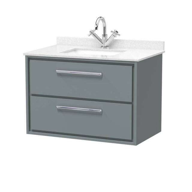 Balterley 800mm Wall Hung 2 Drawer Vanity & Marble Worktop Basin - Coastal Grey - image 1