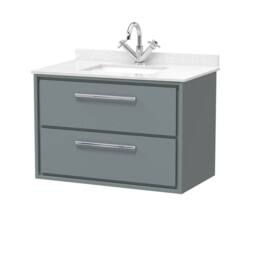 Balterley 800mm Wall Hung 2 Drawer Vanity & Marble Worktop Basin - Coastal Grey